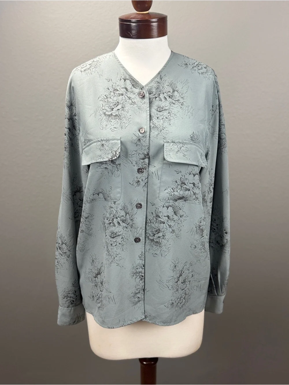 Jones New York Floral Blouse Women's Long Sleeve Button Front Career Top Sz 12